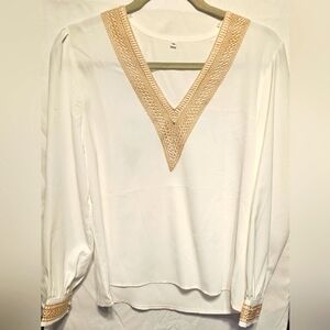 Elegant Cream V-Neck Women's Top